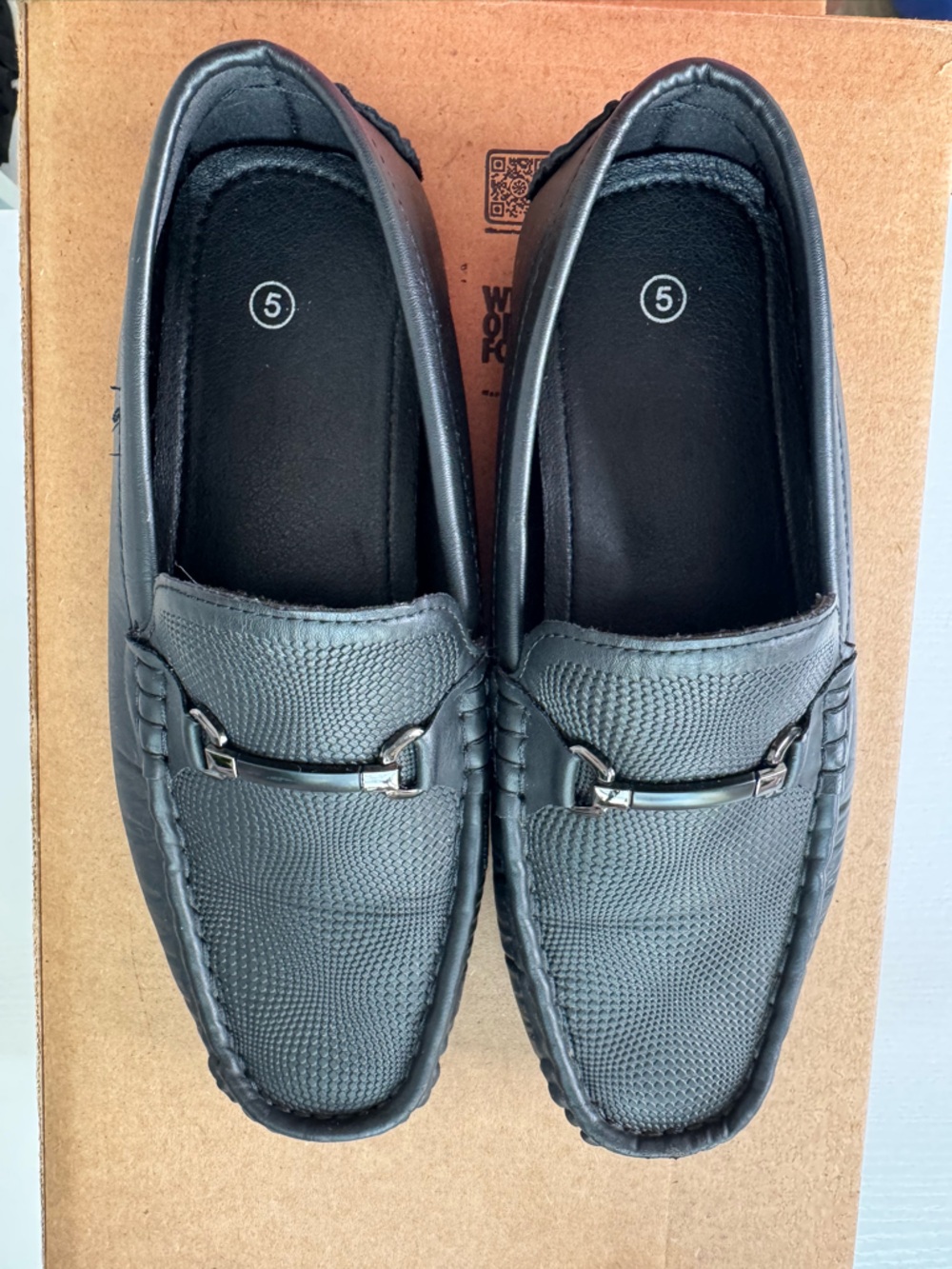 Boys Black Slip-On Loafers with Metal Bit